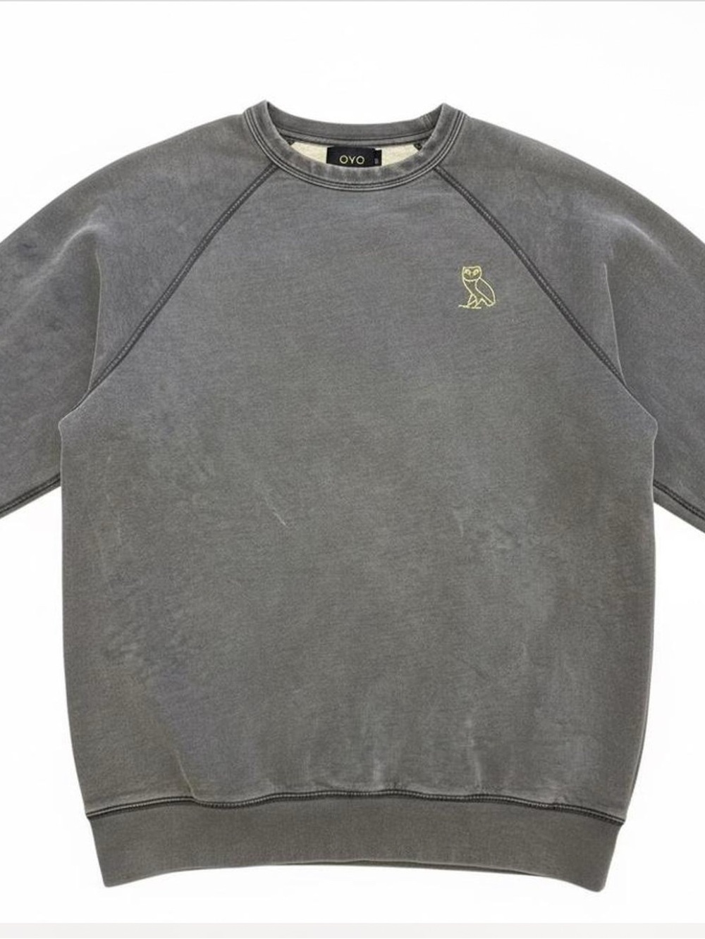 OVO Men's Dark Gray Crewneck Sweatshirt with Gold Owl Emblem